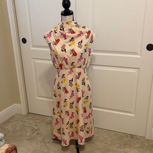 Ann Taylor Beige Floral Midi Dress